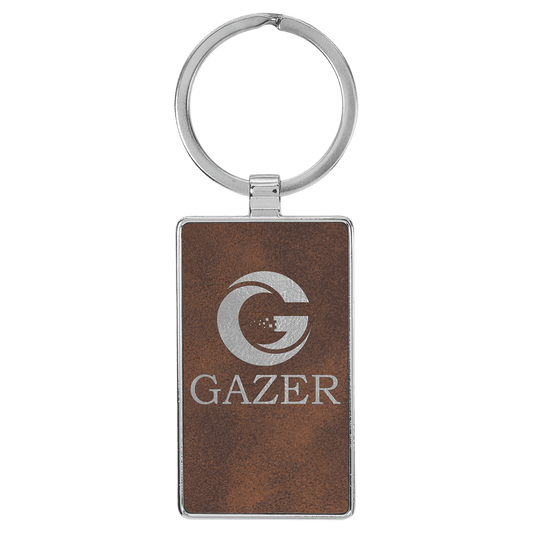 Rustic/Silver Lasered Leatherette/Metal Rectangle Keychain