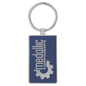 Blue/Silver Lasered Leatherette/Metal Rectangle Keychain