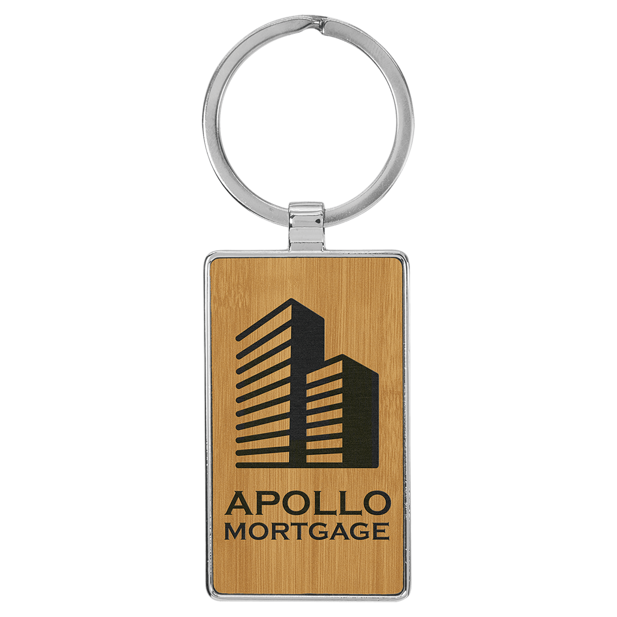 Bamboo Lasered Leatherette/Metal Rectangle Keychain