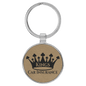 Light Brown Lasered Leatherette/Metal Round Keychain