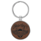 Dark Brown Lasered Leatherette/Metal Round Keychain