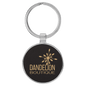 Black/Gold Lasered Leatherette/Metal Round Keychain