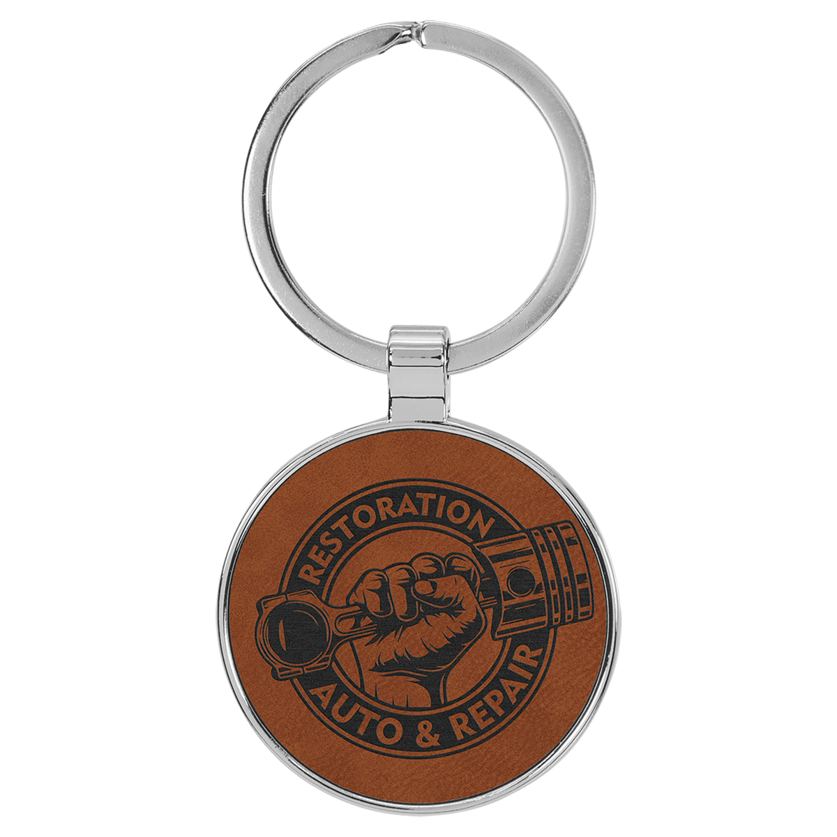 Rawide Lasered Leatherette/Metal Round Keychain