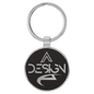 Black/Silver Lasered Leatherette/Metal Round Keychain