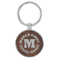 Rustic/Silver Lasered Leatherette/Metal Round Keychain