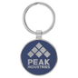 Blue/Silver Lasered Leatherette/Metal Round Keychain