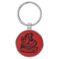 Red Lasered Leatherette/Metal Round Keychain
