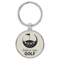 White Lasered Leatherette/Metal Round Keychain