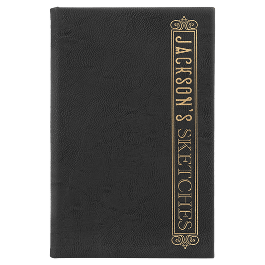 Black/Gold Lasered Leatherette Sketch Book with White Unlined Paper