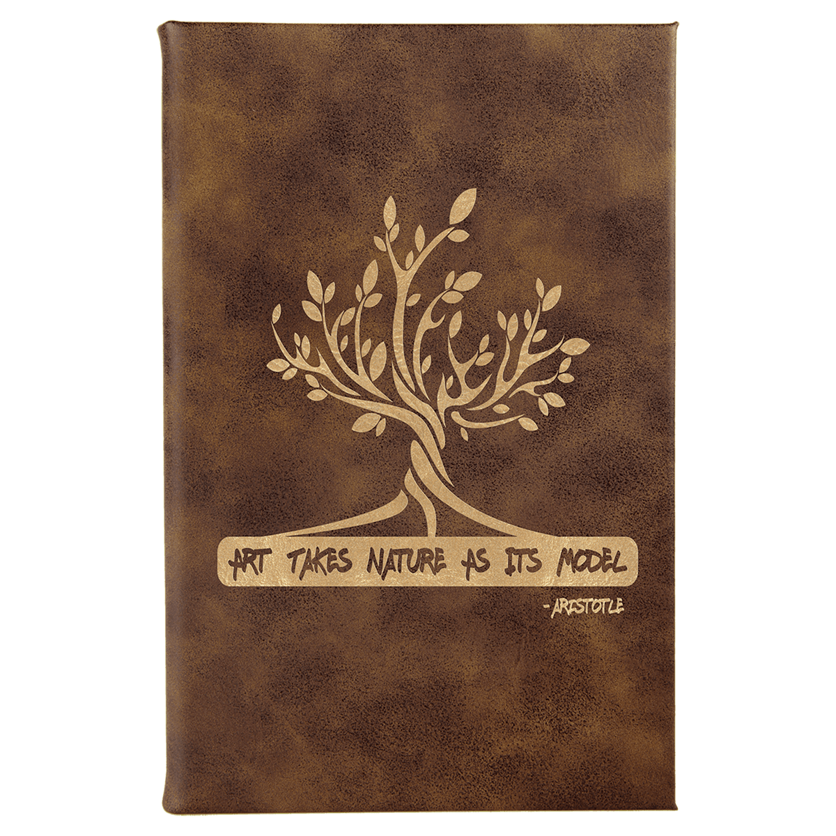 Rustic/Gold Lasered Leatherette Sketch Book with White Unlined Paper