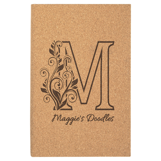 Cork Lasered Leatherette Sketch Book with White Unlined Paper