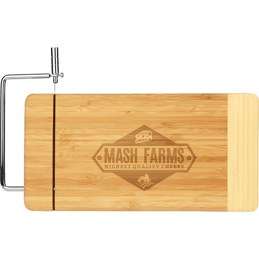 Genuine Bamboo Two-Tone Cutting Board with Metal Cheese Cutter
