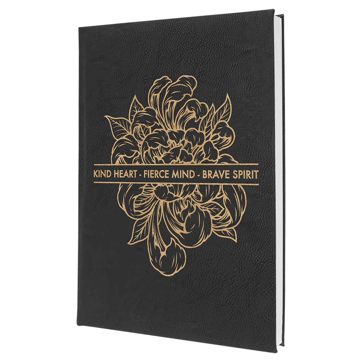Black/Gold Lasered Leatherette Journal with Lined Paper