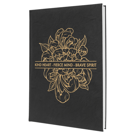 Black/Gold Lasered Leatherette Journal with Lined Paper