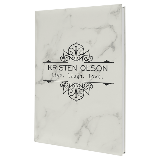 White Marble Lasered Leatherette Journal with Lined Paper