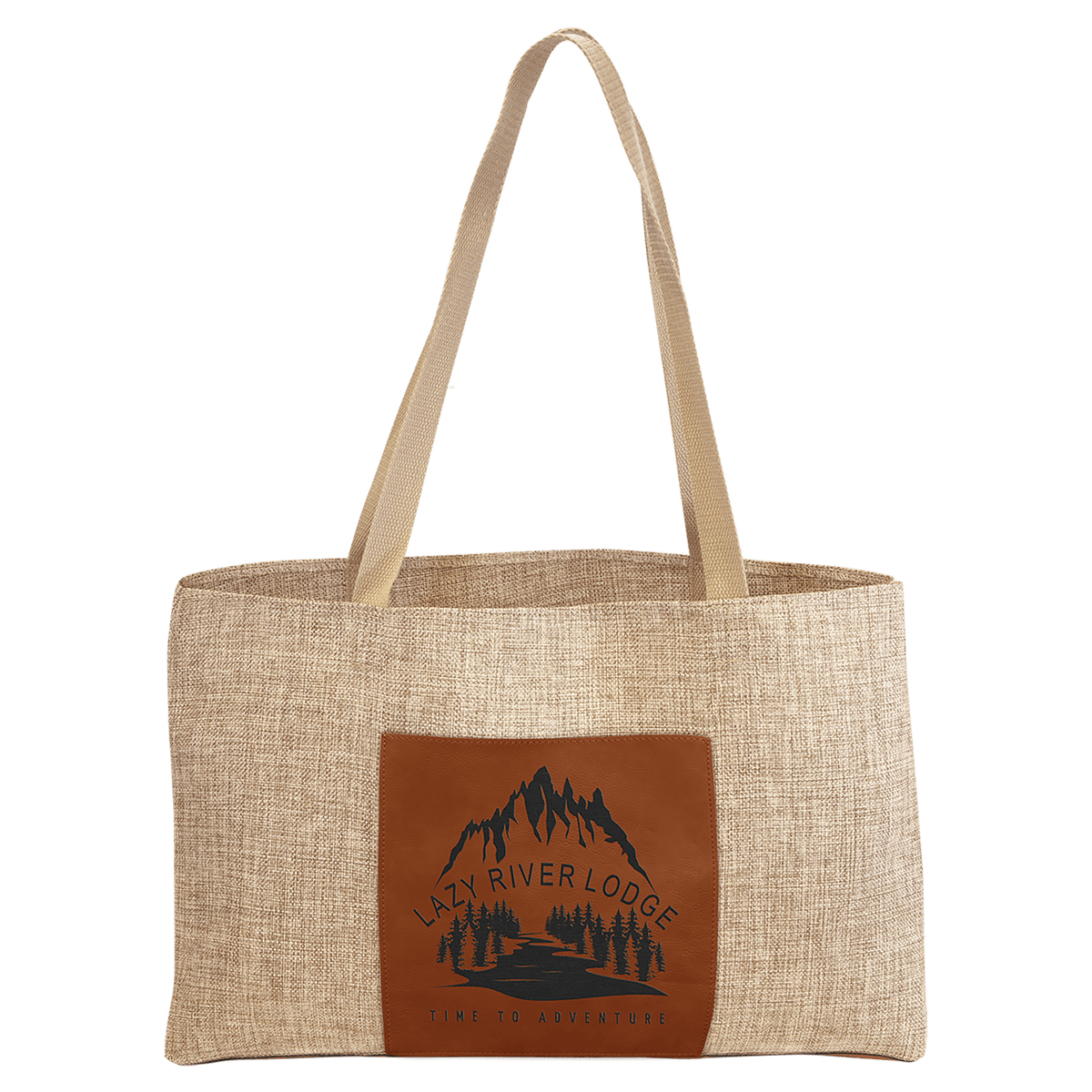 Burlap Bag with 5" Gusset and Leatherette Trim-Rawhide