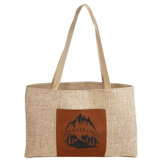 Burlap Bag with 5" Gusset and Leatherette Trim-Rawhide