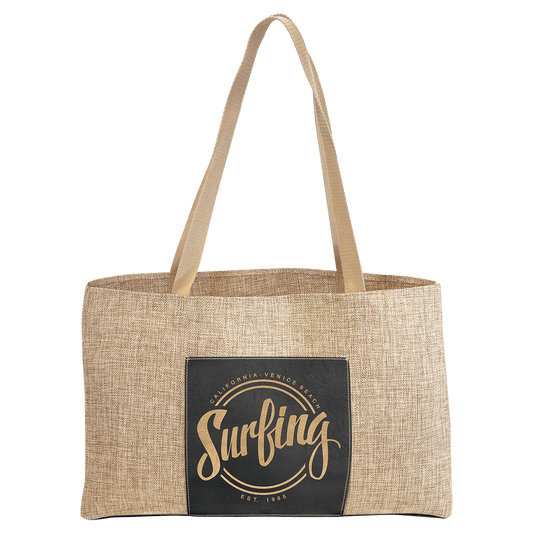 Burlap Bag with 5" Gusset and Leatherette Trim-Black/Gold