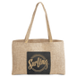 Burlap Bag with 5" Gusset and Leatherette Trim-Black/Gold