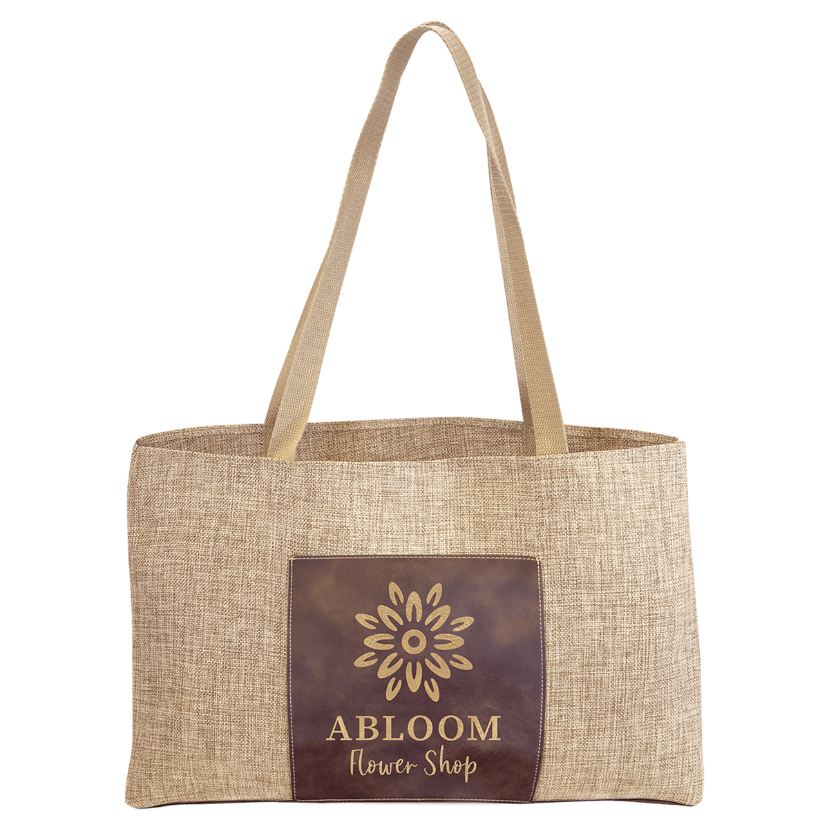 Burlap Bag with 5" Gusset and Leatherette Trim-Rustic/Gold