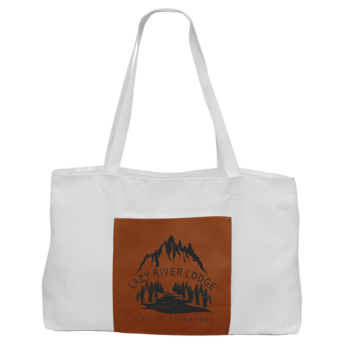 White Canvas Bag with 5" Gusset and Leatherette Trim-Rawhide