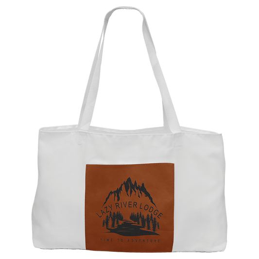 White Canvas Bag with 5" Gusset and Leatherette Trim-Rawhide