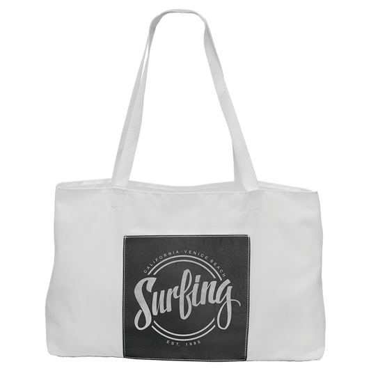 White Canvas Bag with 5" Gusset and Leatherette Trim-Black/Silver