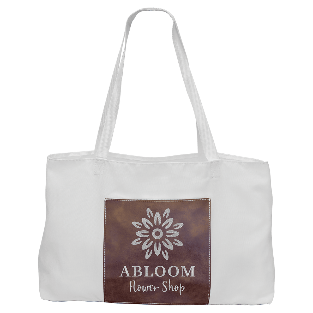 White Canvas Bag with 5" Gusset and Leatherette Trim-Rustic/Silver