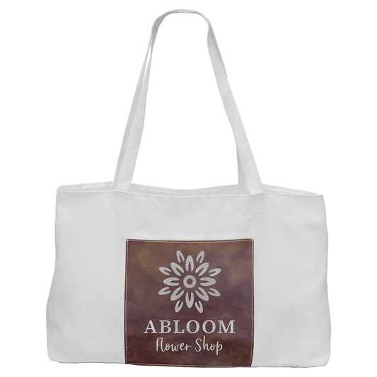 White Canvas Bag with 5" Gusset and Leatherette Trim-Rustic/Silver