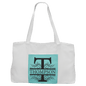 White Canvas Bag with 5" Gusset and Leatherette Trim-Teal
