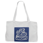 White Canvas Bag with 5" Gusset and Leatherette Trim-Blue/Silver
