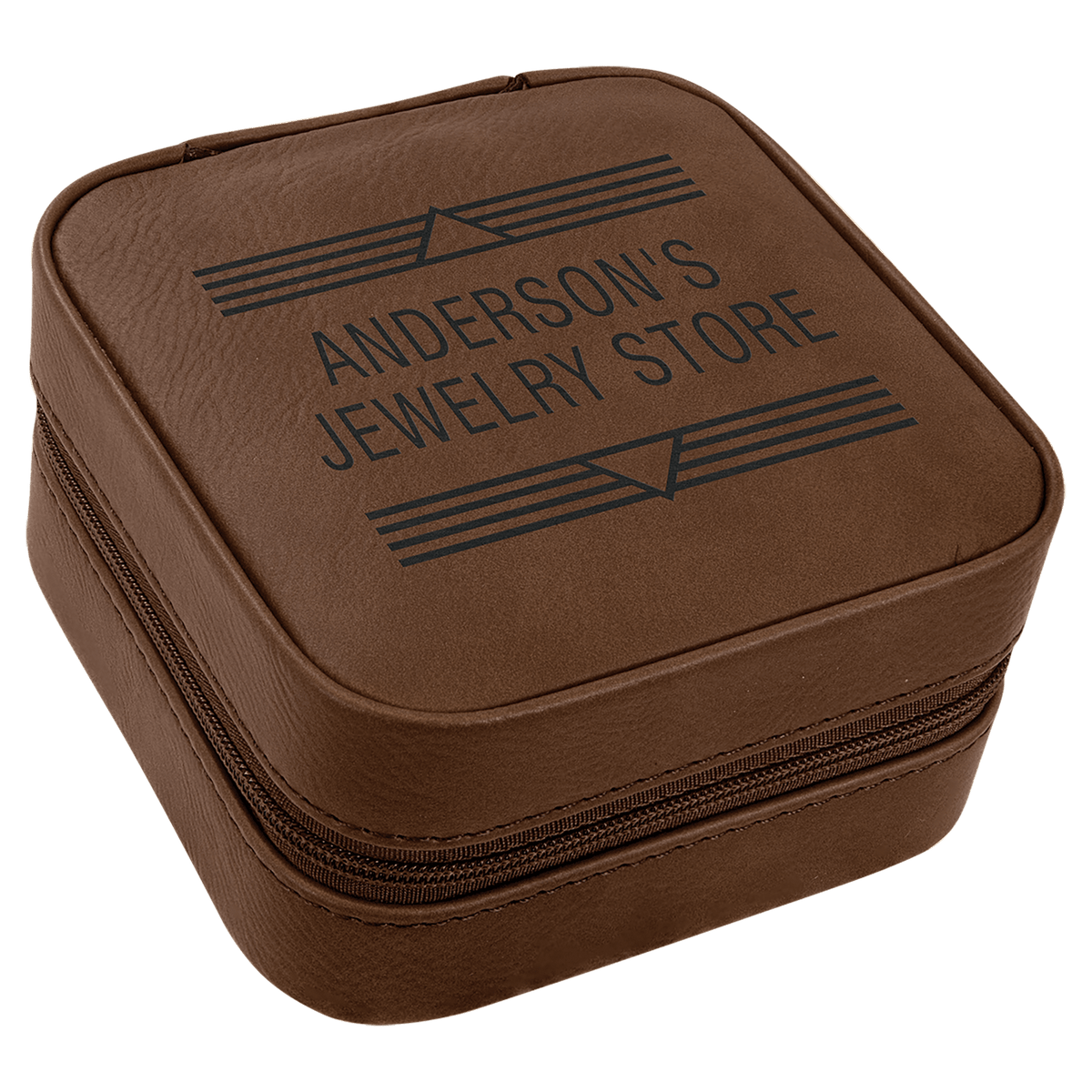 Dark Brown Lasered Leatherette Travel Jewelry Box