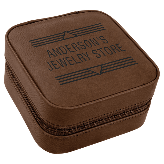 Dark Brown Lasered Leatherette Travel Jewelry Box