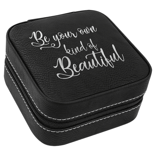 Black/Silver Lasered Leatherette Travel Jewelry Box