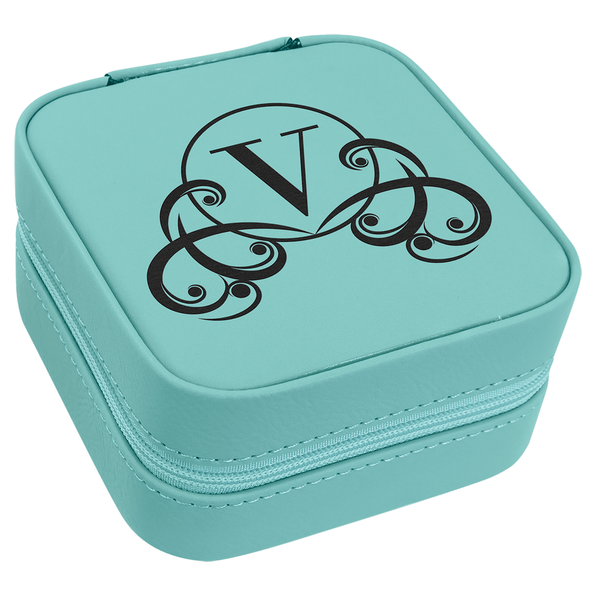 Teal Lasered Leatherette Travel Jewelry Box