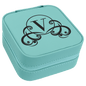Teal Lasered Leatherette Travel Jewelry Box