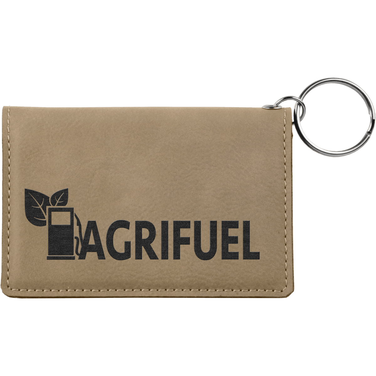 Light Brown Leatherette ID Holder with Keychain