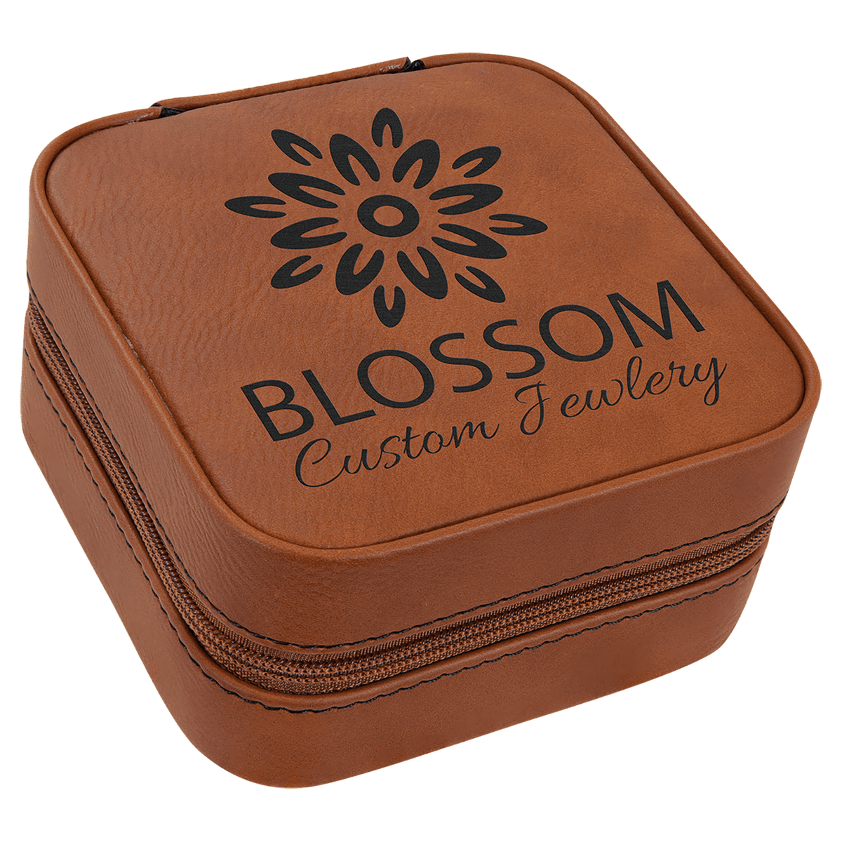 Light Brown Lasered Leatherette Travel Jewelry Box with Black Lining