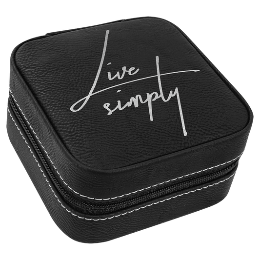 Black/Silver Lasered Leatherette Travel Jewelry Box with Black Lining
