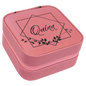 Pink Lasered Leatherette Travel Jewelry Box with Black Lining