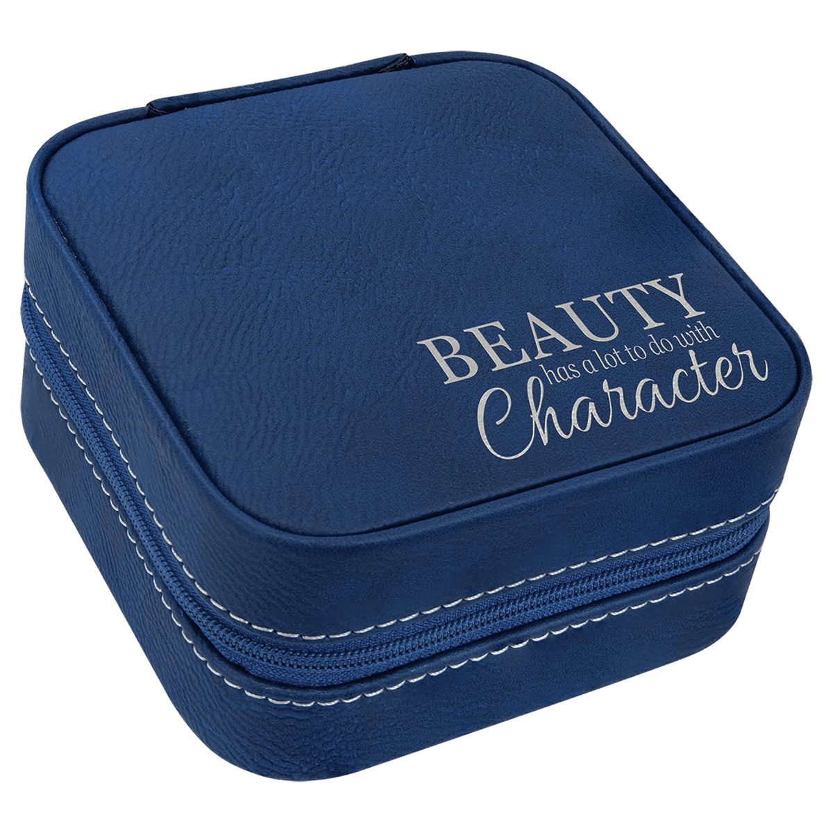 Blue/Silver Lasered Leatherette Travel Jewelry Box with Black Lining