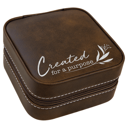 Rustic/Silver Lasered Leatherette Travel Jewelry Box with Black Lining