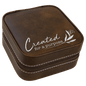 Rustic/Silver Lasered Leatherette Travel Jewelry Box with Black Lining