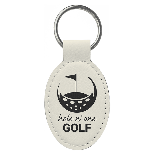 White Leatherette Oval Keychain