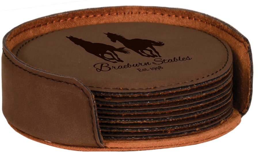 Dark Brown Leatherette Round 6-Coaster Set