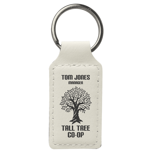 White Leatherette Rectangle Keychain