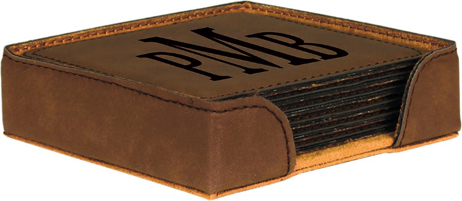 Dark Brown Leatherette Square 6-Coaster Set