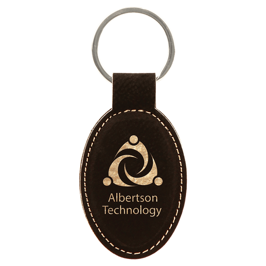 Black/Gold Leatherette Oval Keychain