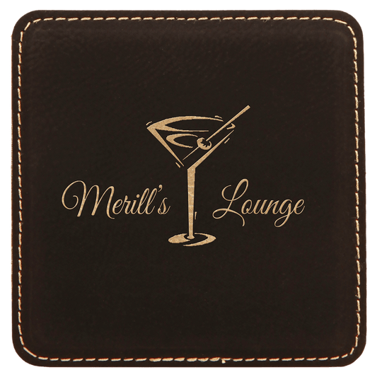 Black/Gold Square Leatherette Coaster