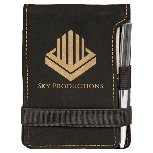 Black/Gold Leatherette Mini Notepad & Pen Set